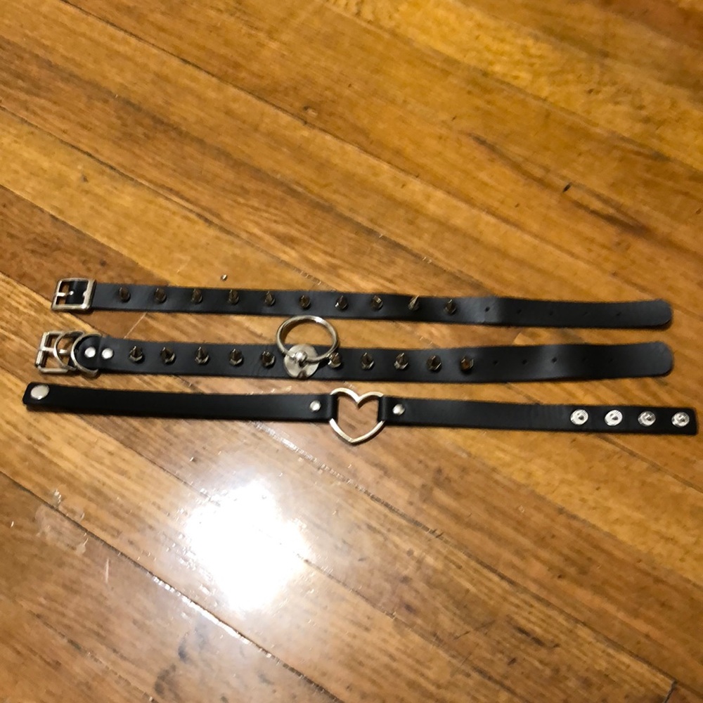 Leather chokers - studs, rings, and heart